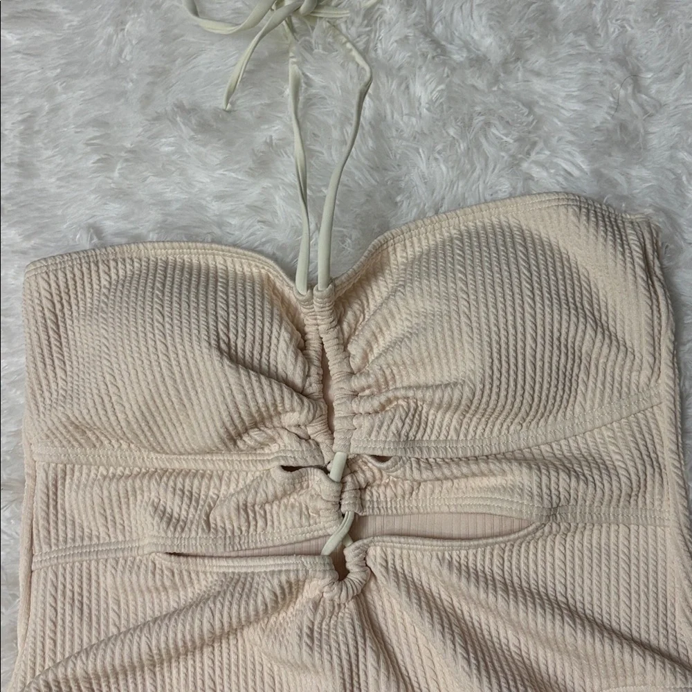 NWOT SweatyRocks From Amazon Cream Color Textured One Piece Swimsuit L